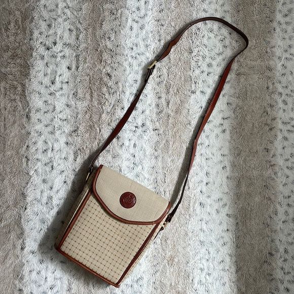 Vintage Toledano | Creme & Tan Gingham Pattern | Summer Picnic Crossbody Satchel - Picture 3 of 14